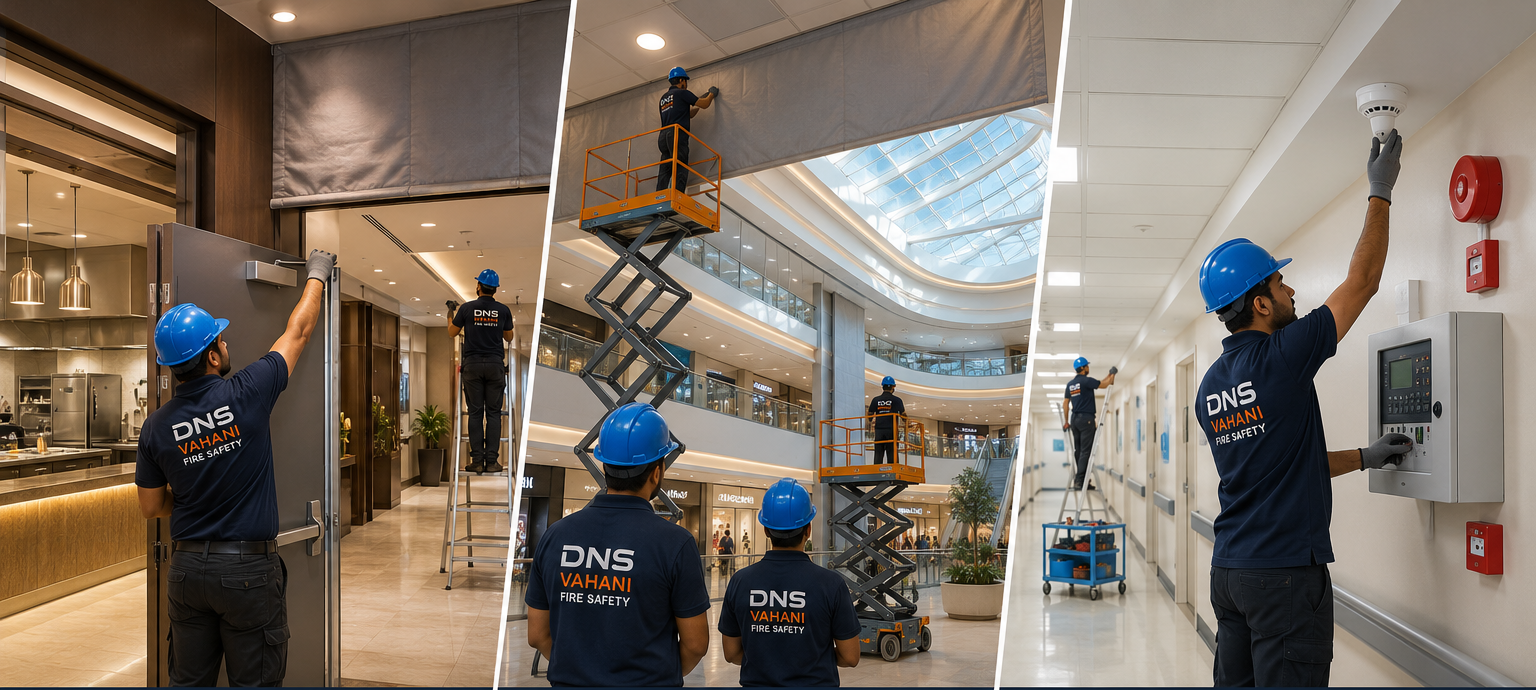 Fire safety solutions, emergency protection, fire curtains and alarm systems